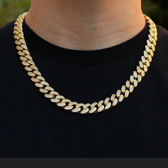 🎀SALE 🎀NEW Luxury Rhinestones Diamond Cuban Necklace+Bracelet Fashion Gift Set - Picture 2 of 6